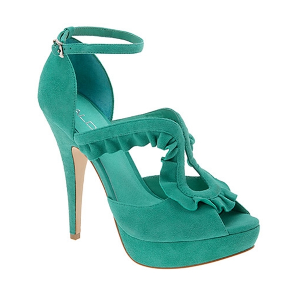 Aldo Starace Teal Suede Platform Heels Size 7 - Picture 1 of 9